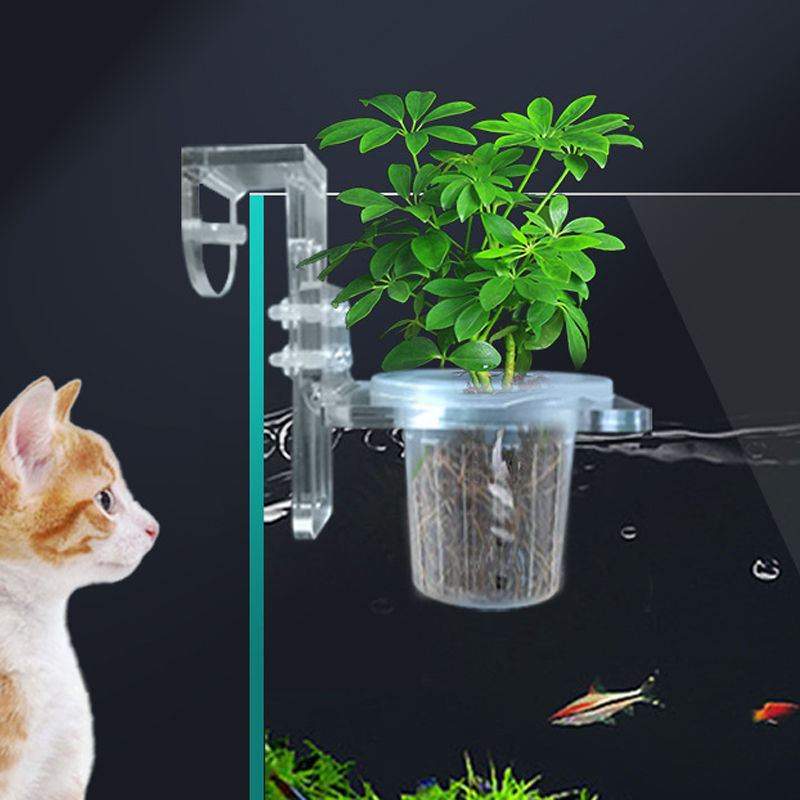 Aquarium Planted Wall - ถังปลาปลูกถ้วย Hydroponic สนับสนุนตะกร้าน้ําหญ้าน้ําผู้ถือแขวนผนังดอกไม้หม้อ Aquarium อุปกรณ์เสริม