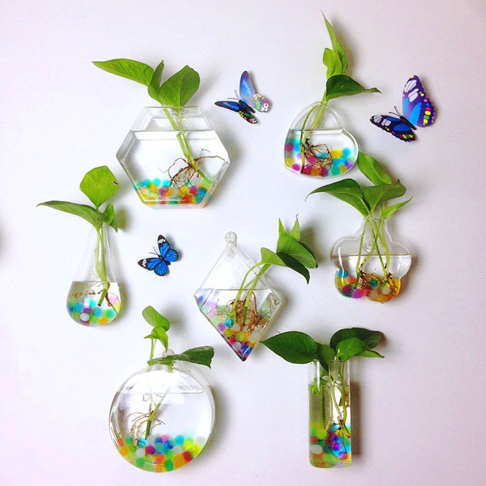 Aquarium Planted Wall - กรวยรูปร่างแขวนผนังแจกันพืช Hydroponics ถังปลาแก้วหม้อ Aquarium คอนเทนเนอร์โปร่งใสกระถางดอกไม้
