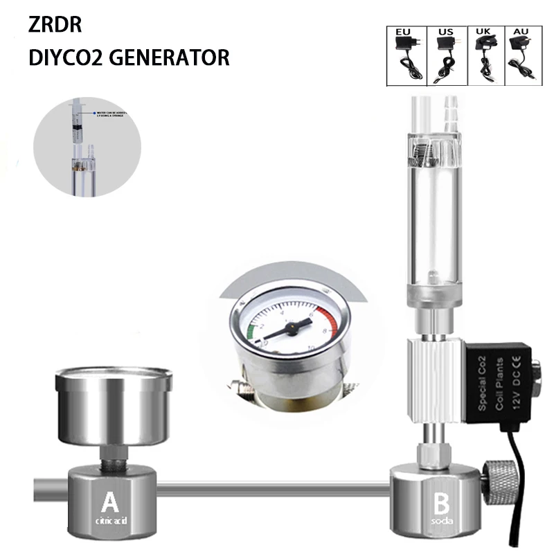 Planted Aquarium Tank Kit - ชุดอุปกรณ์สร้างก๊าซคาร์บอนไดออกไซด์ (CO2) สำหรับตู้ปลา พร้อมตัวควบคุม CO2, ตัวกระจายก๊าซ